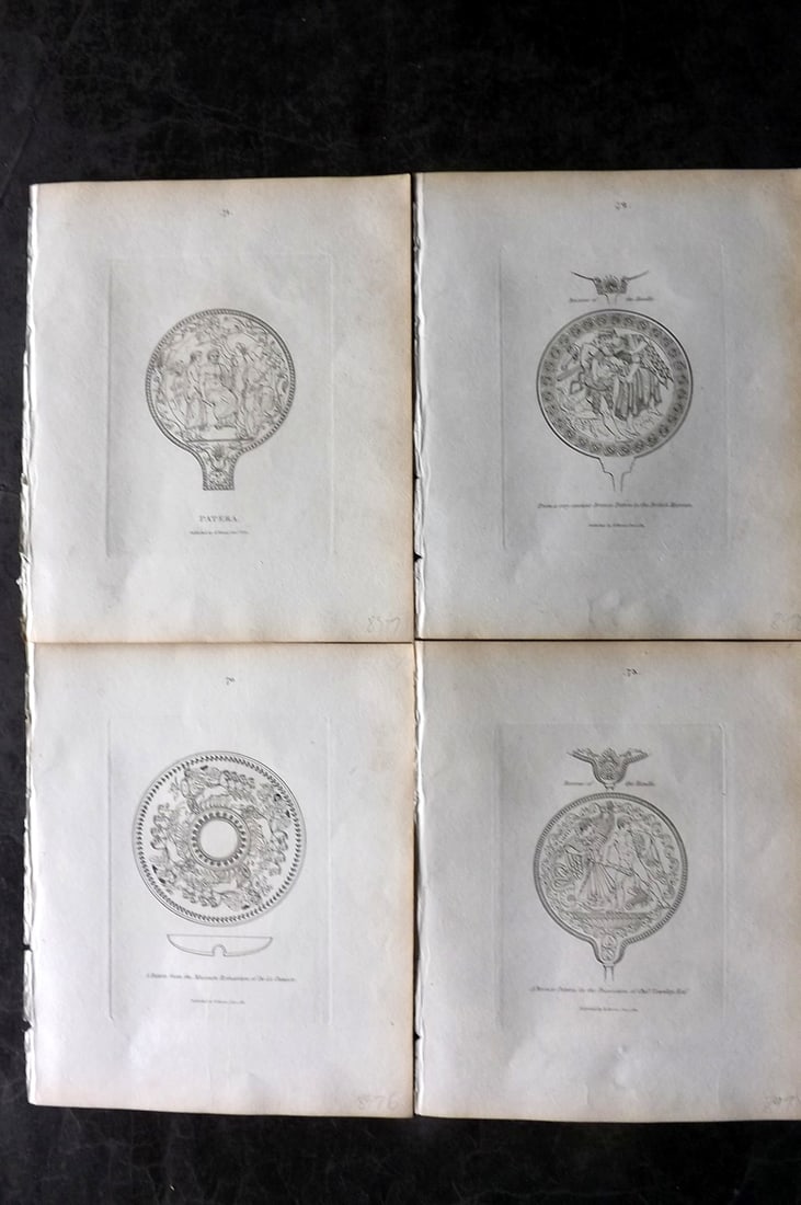 Moses, Henry 1814 Lot of 4 Prints. Pattera: Etching Published Published 1814, London for "A Collection of Antique Vases..." First Edition by Henry Moses. Paper Size: 8 x 7 inch (21 x 18cm) Good Condition