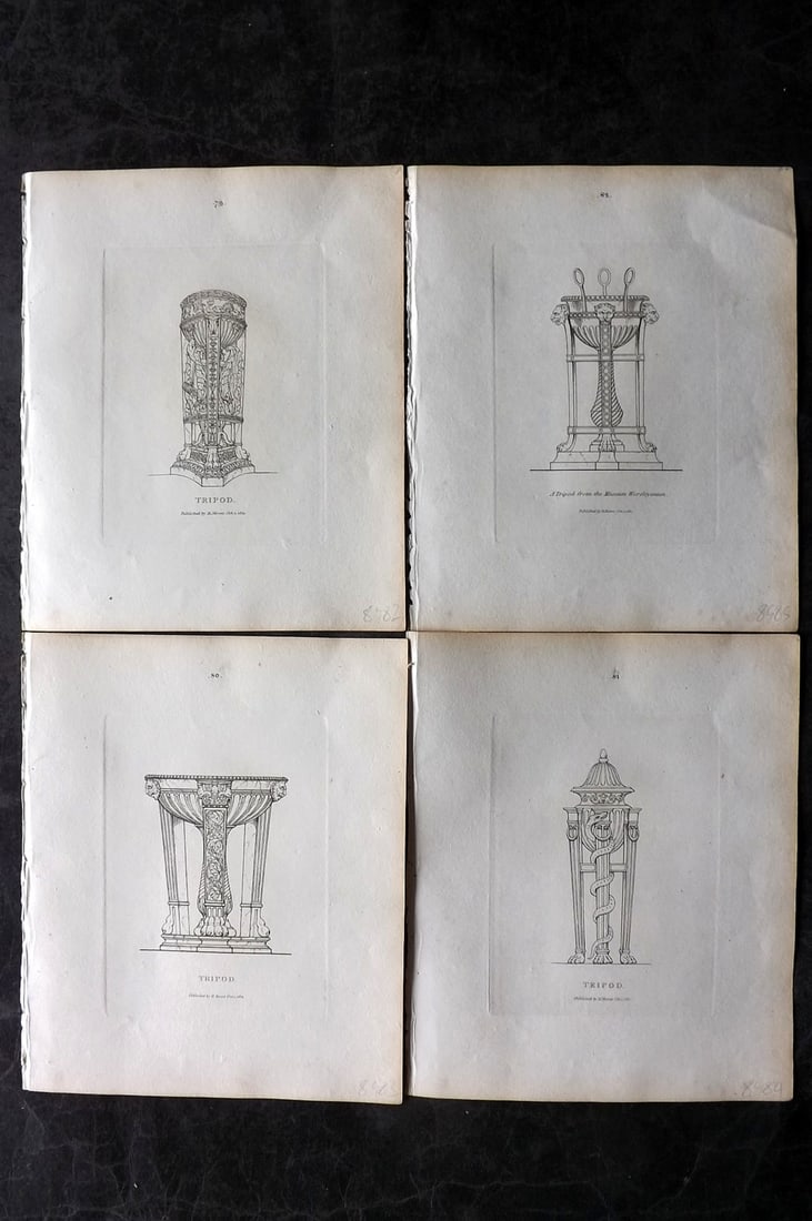 Moses, Henry 1814 Lot of 4 Prints. Tripod: Etching Published Published 1814, London for "A Collection of Antique Vases..." First Edition by Henry Moses. Paper Size: 8 x 7 inch (21 x 18cm) Good Condition