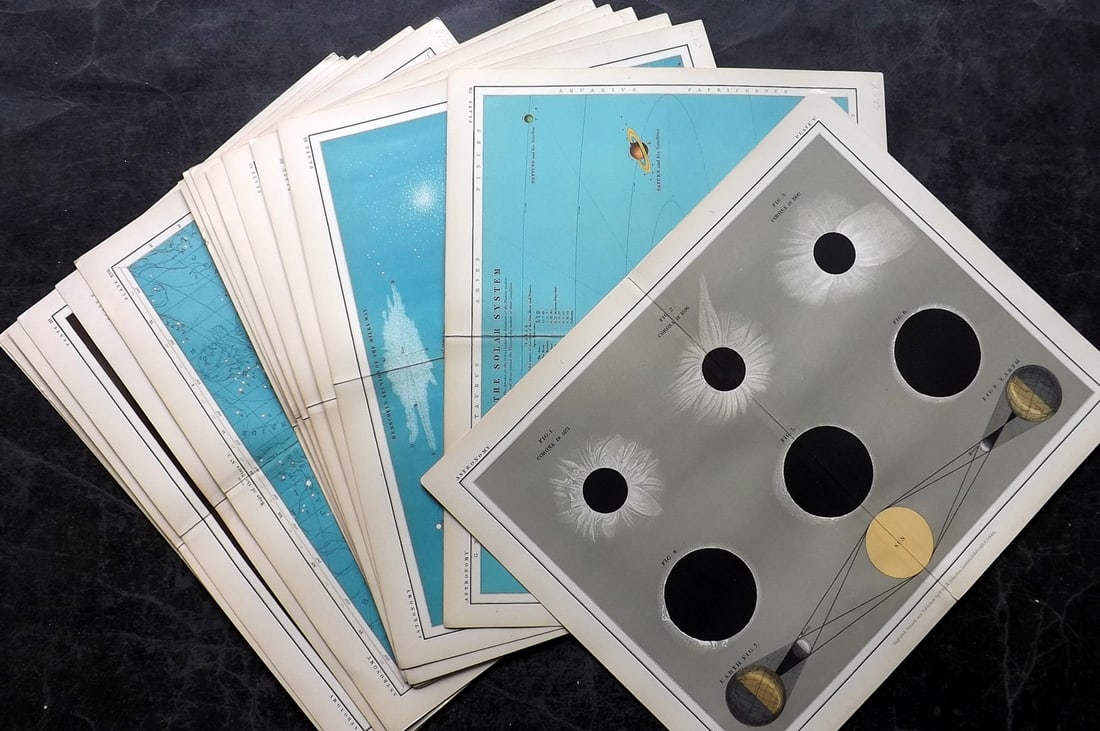 Heath, Thomas 1908 Lot of 16 Antique Astronomy Celestial Charts (1 of 5)
