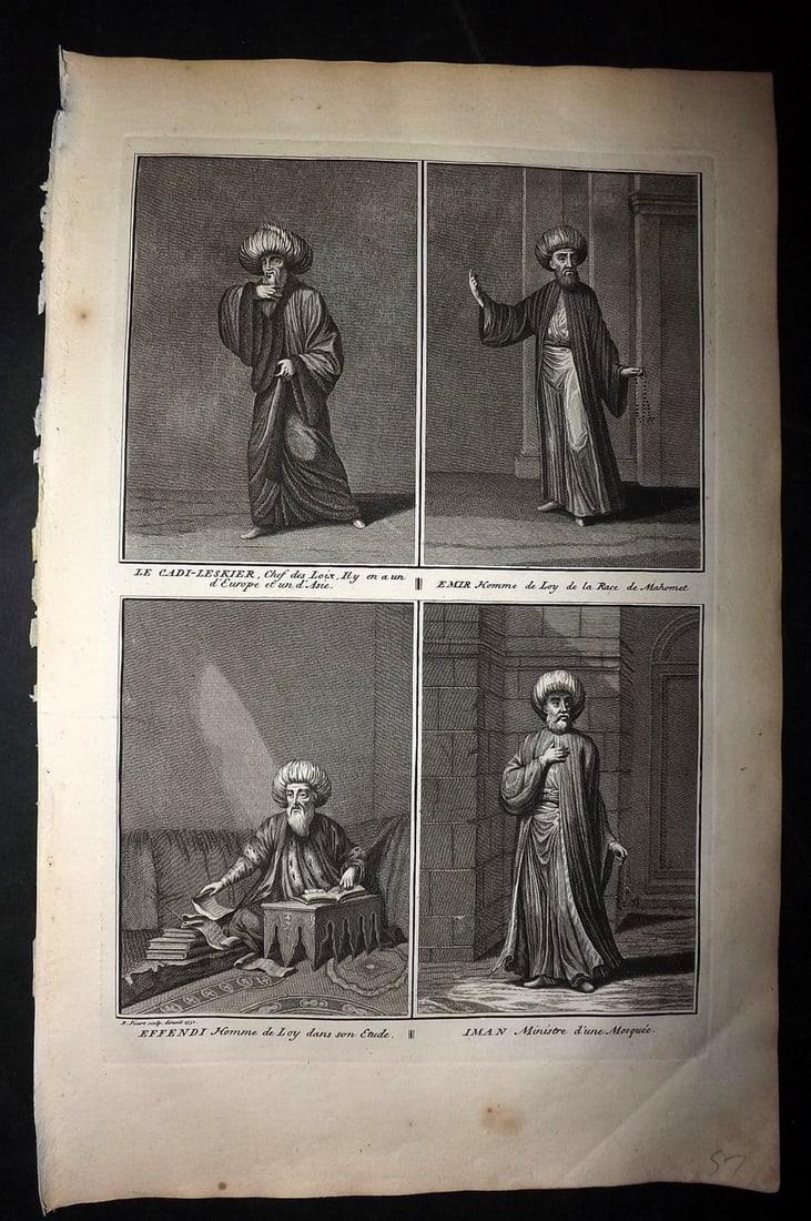 Picart, Bernard 1741 Folio Print. Turkey Islam - Iman Costume: Folio Copper Plate Published Published 1741, Paris for "Histoire generale des ceremonies, moeurs, et coutumes religieuses de tous les Peuples du Monde" by Bernard Picart. Paper Size: 15.5 x 10 inch (3