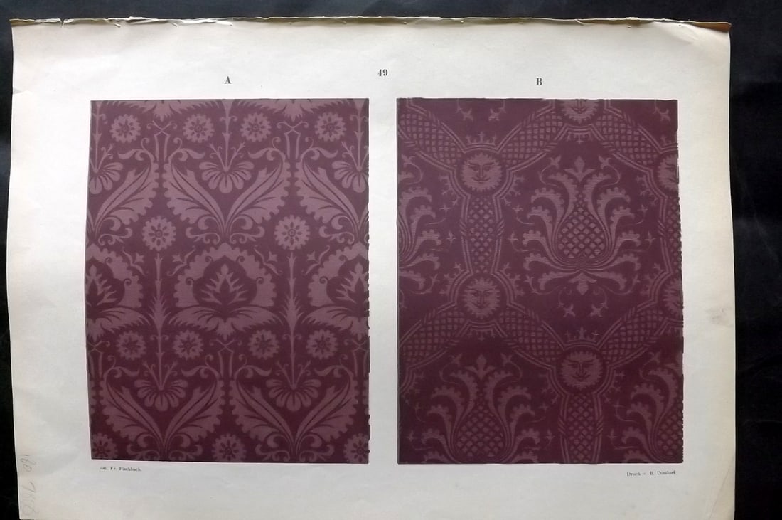 Fischbach, Frederick 1884 Folio Textile Print. Old German Fabrics of the 14th Cent. 49 (1 of 2)