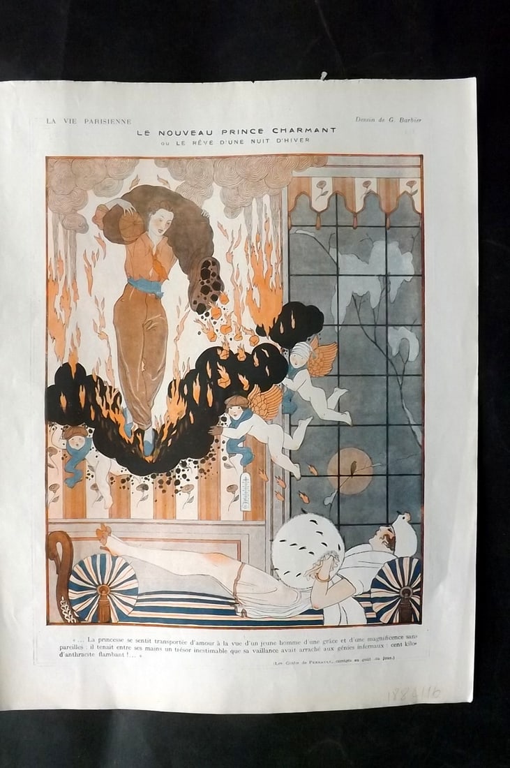 La Vie Parisienne 1917 Art Deco Print. Le Nouveau Prince Charmany by Barbier: Lithographs Published 1928, Paris for "La Vie Parisienne" Illustrated by Lissac, Barbier, Vallet, Valee, Prejelan, Herouard, Fournier, Kuhn-Regnier, Georges L?onnec and others. Verso text, but none sh