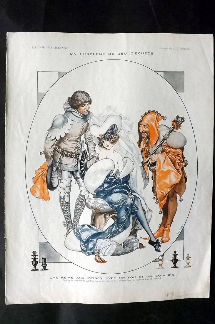 La Vie Parisienne 1918 Art Deco Print. Un Probleme de Jeu D'Echecs by Herouard (1 of 1)