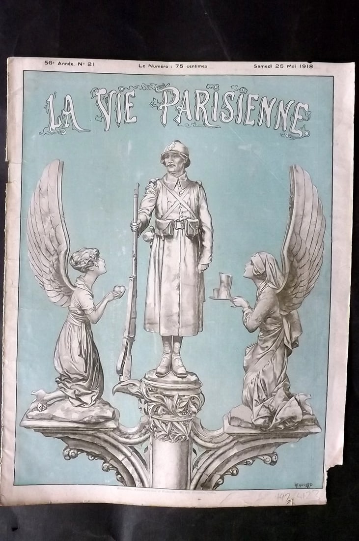 La Vie Parisienne 1918 Art Deco Print. Cover by Herouard: Lithographs Published 1928, Paris for "La Vie Parisienne" Illustrated by Lissac, Barbier, Vallet, Valee, Prejelan, Herouard, Fournier, Kuhn-Regnier, Georges L?onnec and others. Verso text, but none sh