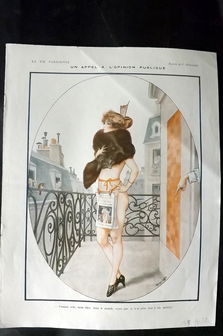 La Vie Parisienne 1921 Art Deco Print. Un Appel a L'Opinion Publique by Herouard: Lithographs Published 1928, Paris for "La Vie Parisienne" Illustrated by Lissac, Barbier, Vallet, Valee, Prejelan, Herouard, Fournier, Kuhn-Regnier, Georges L?onnec and others. Verso text, but none sh