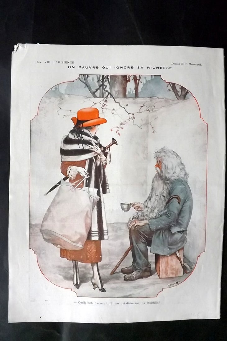 La Vie Parisienne 1921 Art Deco Print. Un Pauvre qui Ignore sa Richesse by Herouard: Lithographs Published 1928, Paris for "La Vie Parisienne" Illustrated by Lissac, Barbier, Vallet, Valee, Prejelan, Herouard, Fournier, Kuhn-Regnier, Georges L?onnec and others. Verso text, but none sh