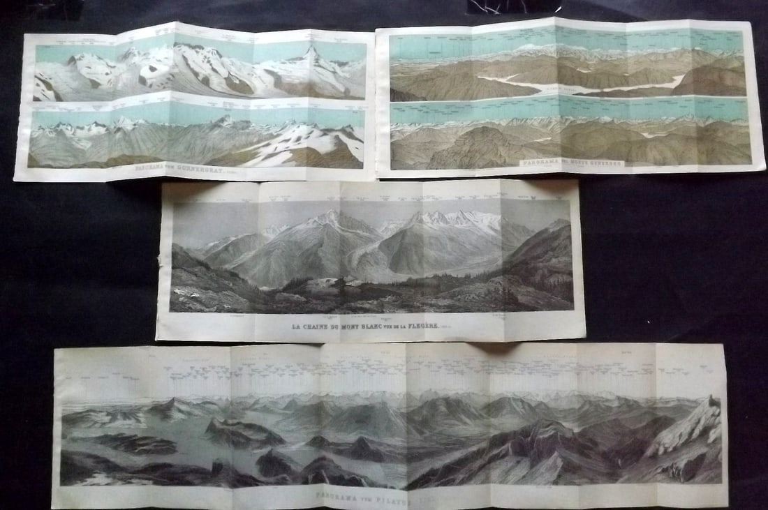 Baedeker, Karl 1897 Lot of 6 Panoramic Views of the Swiss Alps (1 of 2)