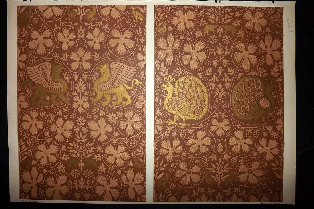 Fischbach, Frederick 1884 Folio Textile Print. Venetian Manufacture of the 13th-14th Cent 69 (1 of 2)