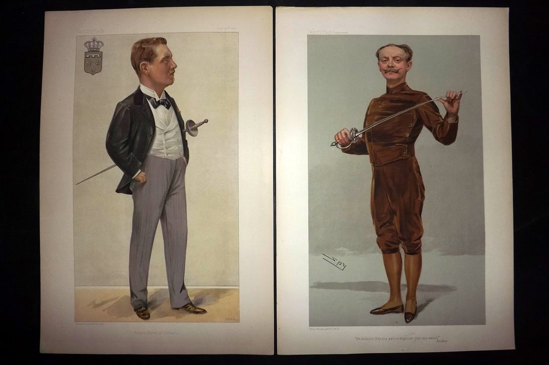 Vanity Fair Print 19th Cent Pair of Prints. Sword Fencing: Chromolithographs Published 1869-1914, London for "Vanity Fair" Paper Size: 15 x 10 inch (38 x 25cm) Approx. Good Condition