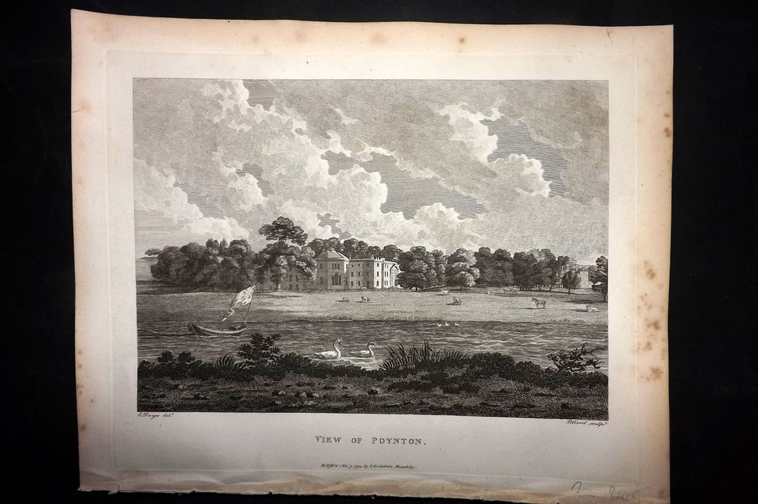 Aiken, John 1795 Antique Print. Poynton Cheshire: Copper Plate Published 1795, London for "A Description of the Country from Thirty to Forty Miles Round Manchester" by John Aiken. Paper Size: 11.5 x 9 inch (29 x 23cm) Minor margin toning. Good Condit