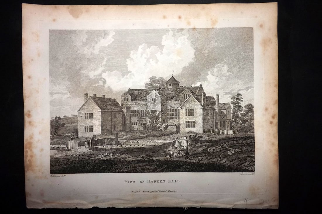 Aiken, John 1795 Antique Print. View of Harden Hall Ardern Hall Cheshire: Copper Plate Published 1795, London for "A Description of the Country from Thirty to Forty Miles Round Manchester" by John Aiken. Paper Size: 11.5 x 9 inch (29 x 23cm) Minor toning. Good Condition