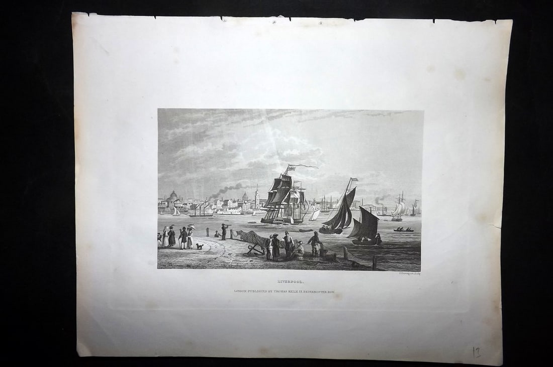 Barclay & Kelly 1843 Antique Print. Liverpool, UK. Ships: Steel Engraving Published 1843 by Thomas Kelly, London for "A New and Universal English Dictionary" by the Rev. James Barclay. Paper Size: 10.5 x 8 inch (27 x 21cm) Good Condition