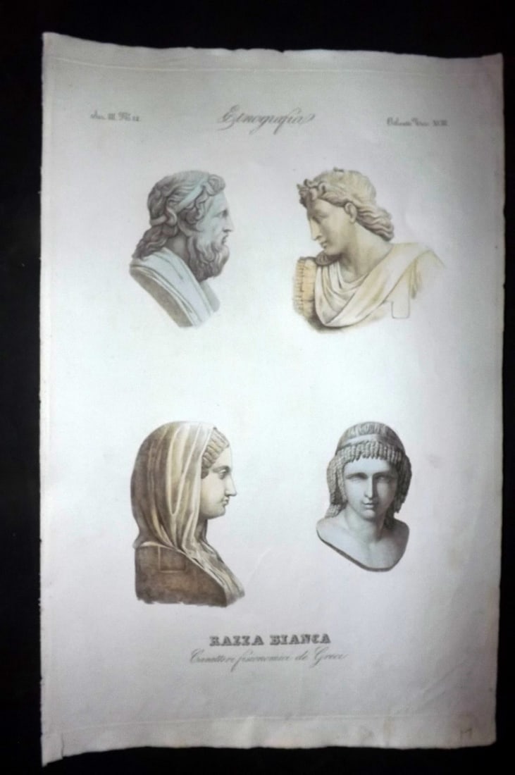 Marmocchi, F. C. 1845 Folio HCol Print. Greek Sculptured Portraits (1 of 2)