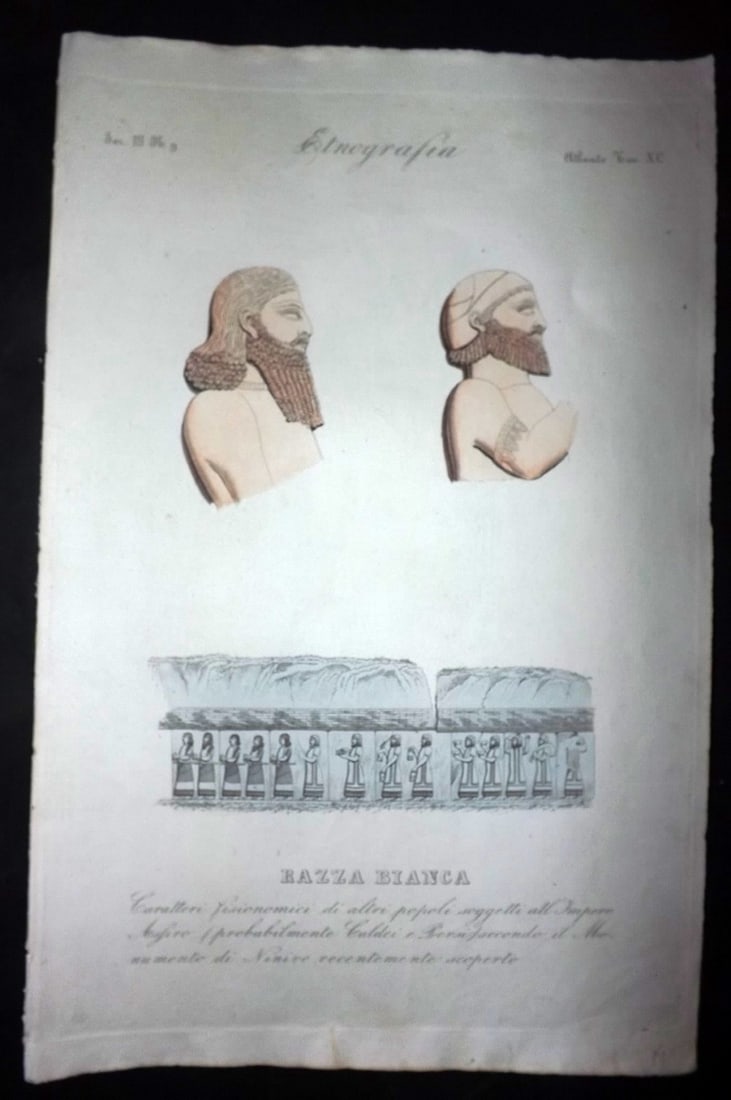 Marmocchi, F. C. 1845 Folio HCol Print. Assyrian Sculptured Portraits (1 of 2)