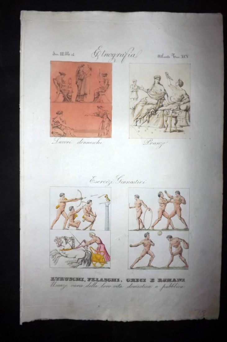 Marmocchi, F. C. 1845 Folio HCol Print. Greco-Roman Etruscan Sports & Sculpture (1 of 2)