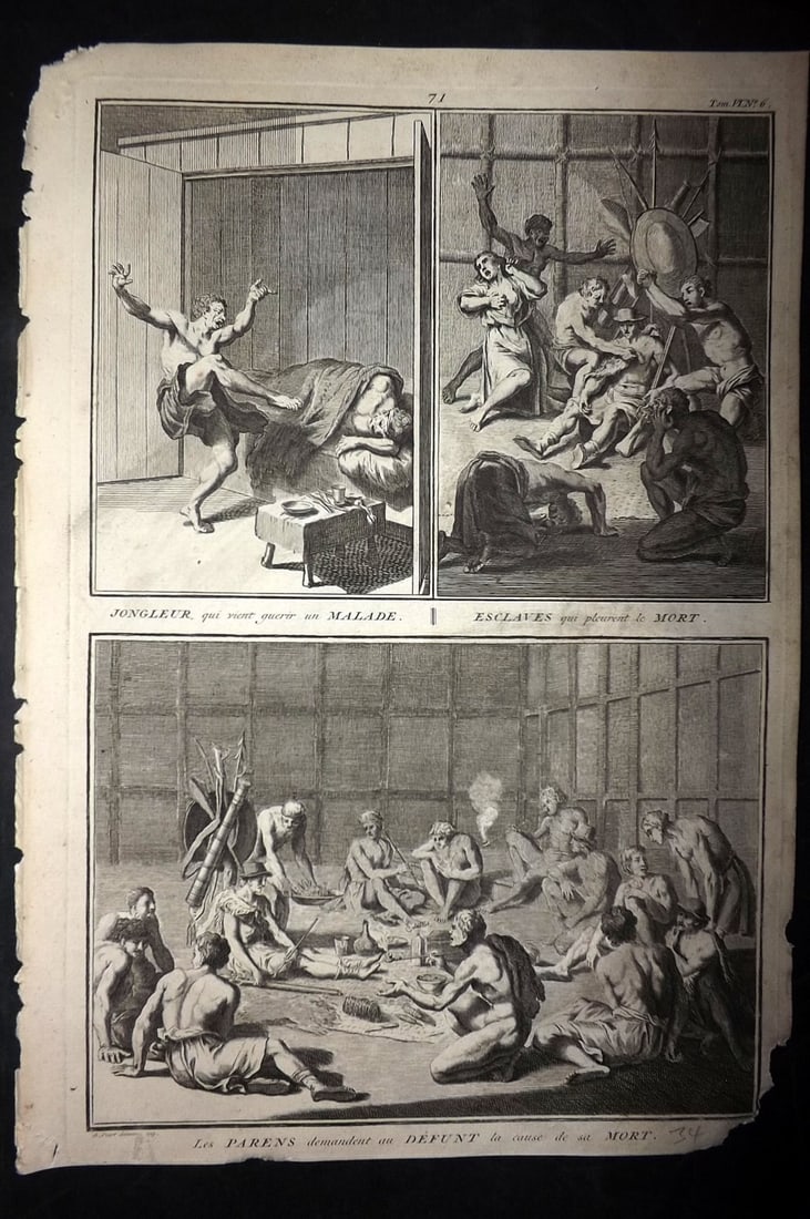 Picart, Bernard 1789 Folio Print. Canada - Ceremonies of North Americans: Folio Copper Plate Published 1789, Amsterdam for "Ceremonies et Coutumes Religieuses des tous les Peuples du Monde" by Bernard Picart. Paper Size: 13.5 x 9.5 inch (34 x 24cm) Approx. Chip to bottom ri