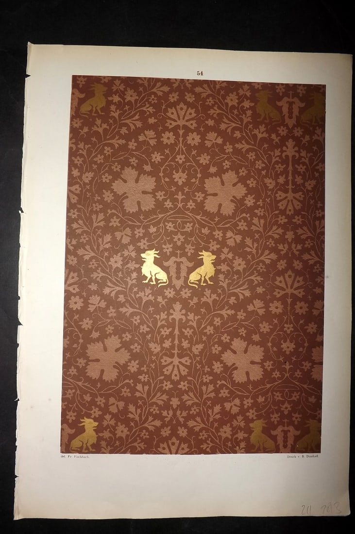Fischbach, Frederick 1884 Folio Textile Print. Venetian Fabric of the 14th Cent. 54 (1 of 2)