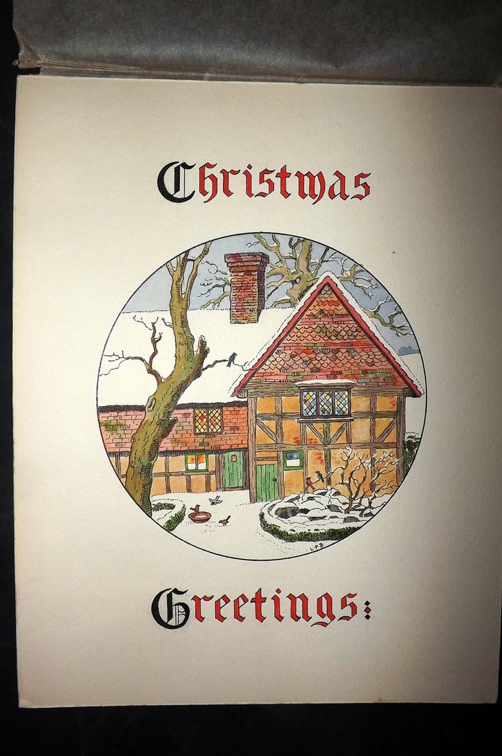 Burgess, L. P. C1930's Pen, Ink & Watercolour. Chrismas Greetings: Original Pen, Ink and Watercolour on board. Titled Christmas Greetings. Signed by Burgess at bottom. Size: 11.5 x 9 inch (29 x 23cm) Good Condition