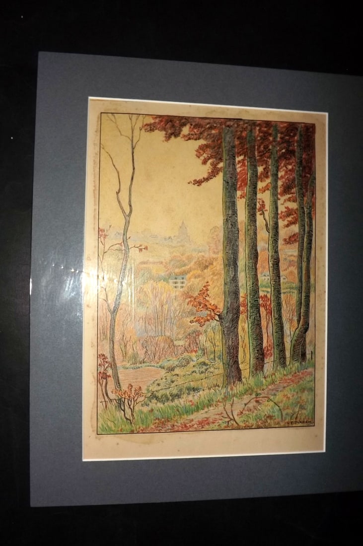 Burgess, L. P. C1940 Colored Pen & Ink. English Landscape, Matted (1 of 2)