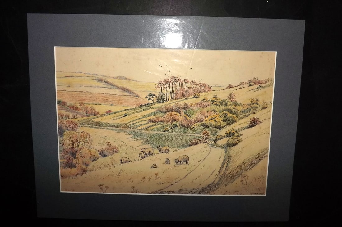 Burgess, L. P. C1940 Colored Pen & Ink. English Landscape, Matted (1 of 2)