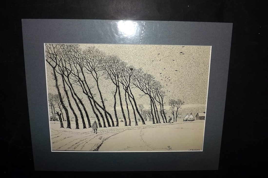 Burgess, L. P. C1940 Pen & Ink. English Landscape, Matted (1 of 2)