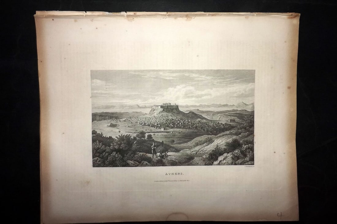 Barclay & Kelly 1843 Antique Print. Athens, Greece: Steel Engraving Published 1843 by Thomas Kelly, London for "A New and Universal English Dictionary" by the Rev. James Barclay. Paper Size: 10.5 x 8 inch (27 x 21cm) Very minor margin toning. Good Cond