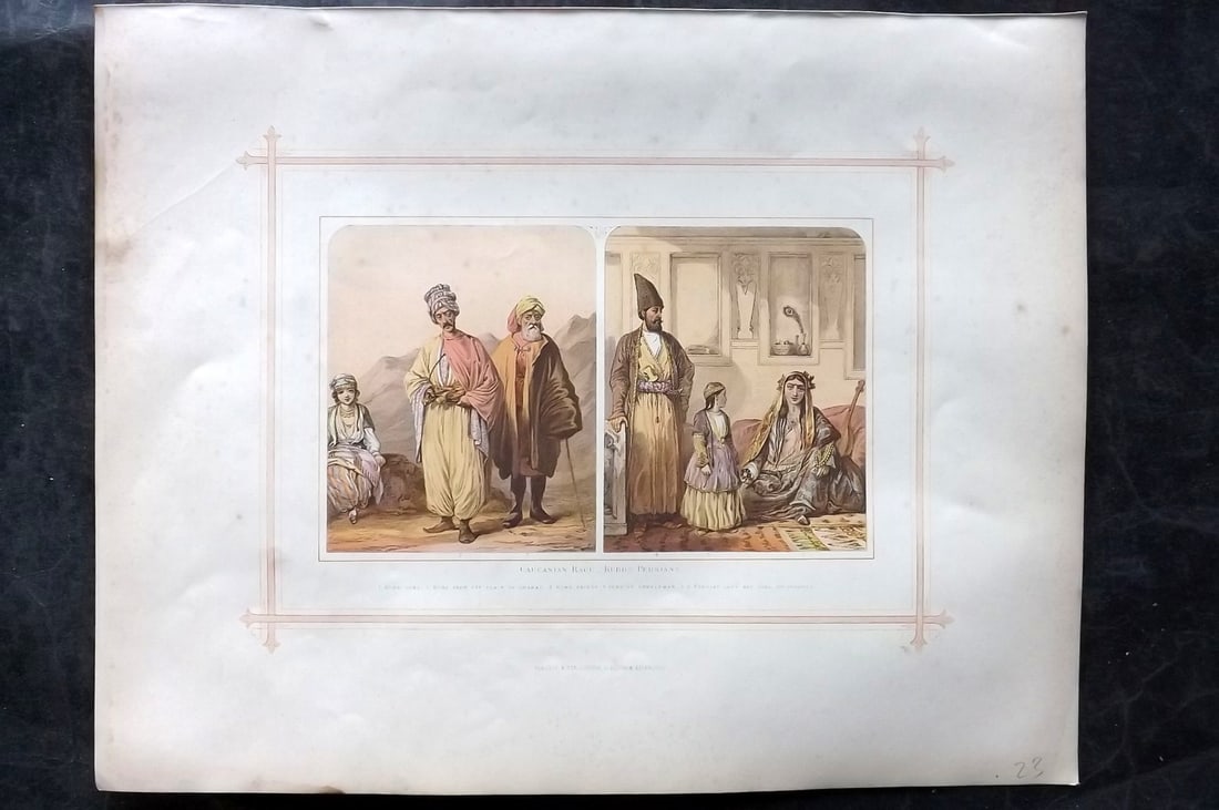 Blackie (Pub) 1882 Folio Print. Caucasian Race - Kurds, Persians: Color Printed Woodblock Published 1882 by Blackie & Son, London for "The Comprehensive Atlas & Geography of the World" by W. G. Blackie. Paper Size: 15 x 12 inch (38 x 30cm) Minor toning, otherwise Go