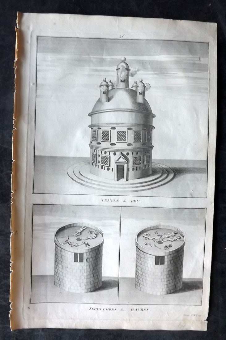 Picart, Bernard 1789 Folio Print. Persia - Temples: Folio Copper Plate Published 1789, Amsterdam for "Ceremonies et Coutumes Religieuses des tous les Peuples du Monde" by Bernard Picart. Paper Size: 13.5 x 9.5 inch (34 x 24cm) Approx. Good Condition ov