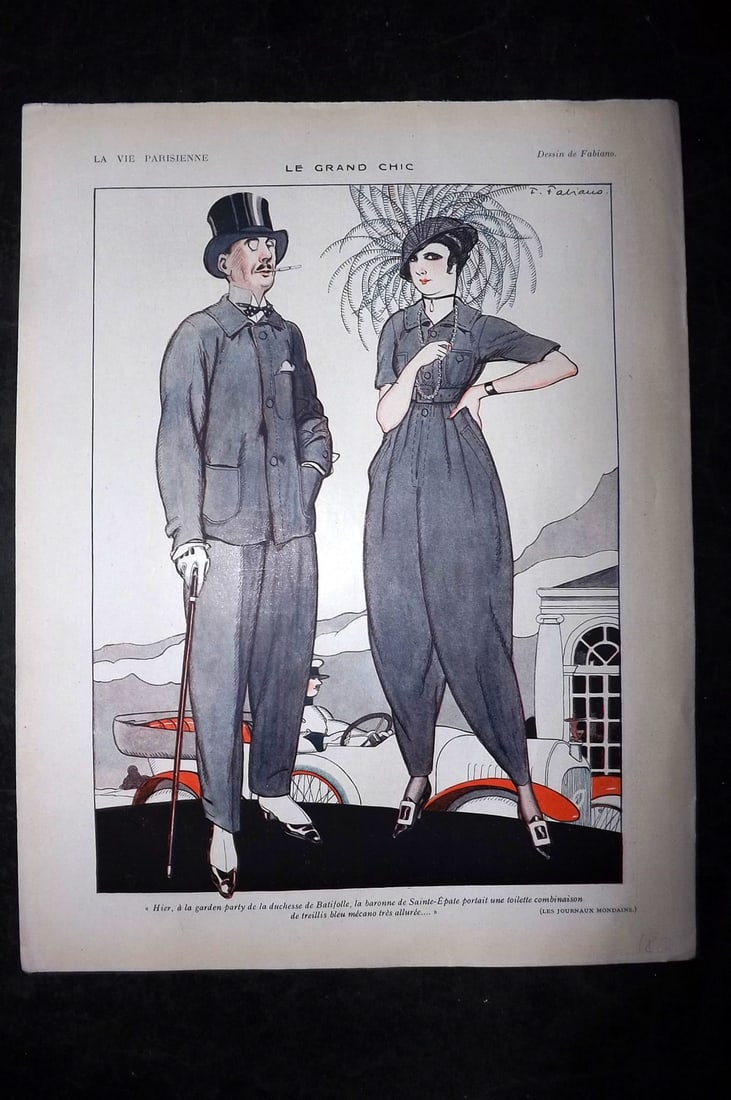 La Vie Parisienne 1920 Art Deco Print. Le Grand Chic by Fabiano: Lithographs Published 1928, Paris for "La Vie Parisienne" Illustrated by Lissac, Barbier, Vallet, Valee, Prejelan, Herouard, Fournier, Kuhn-Regnier, Georges L?onnec and others. Verso text, but none sh