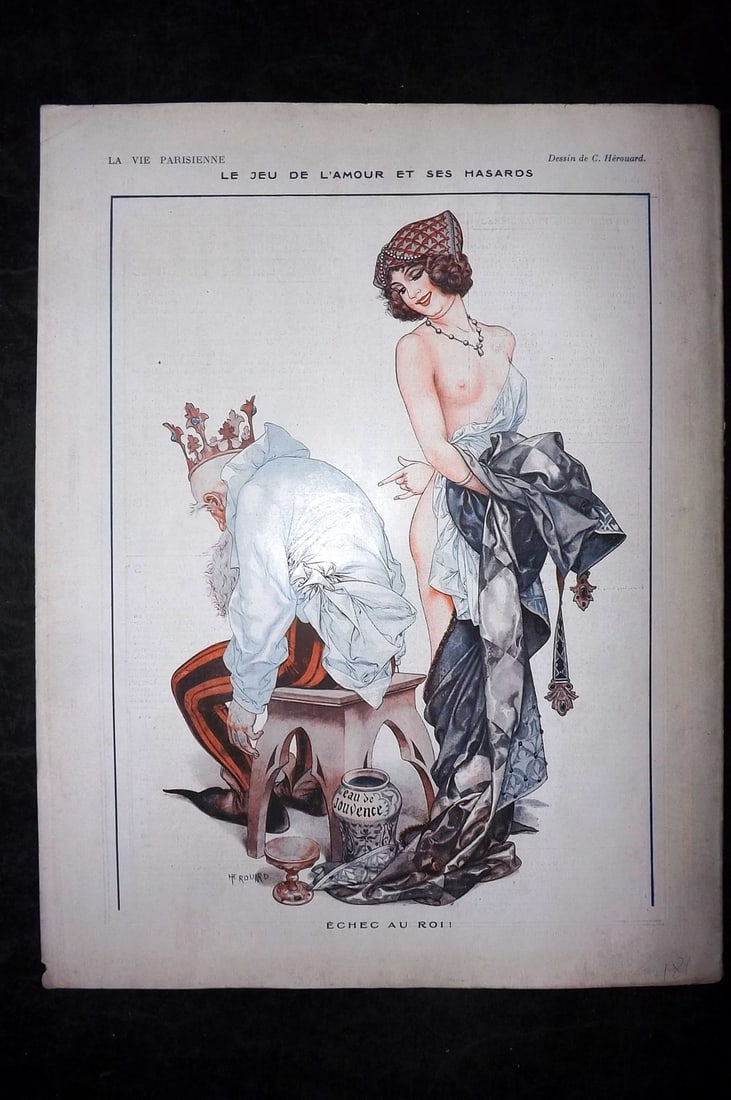 La Vie Parisienne 1920 Art Deco Print. Le Jeud de L'Amour et ses Hasards by Herouard: Lithographs Published 1928, Paris for "La Vie Parisienne" Illustrated by Lissac, Barbier, Vallet, Valee, Prejelan, Herouard, Fournier, Kuhn-Regnier, Georges L?onnec and others. Verso text, but none sh