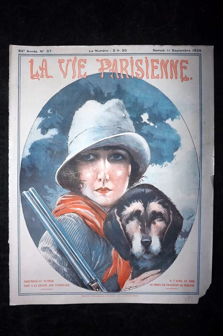 La Vie Parisienne 1926 Art Deco Print. Mademoiselle Nemrod: Lithographs Published 1928, Paris for "La Vie Parisienne" Illustrated by Lissac, Barbier, Vallet, Valee, Prejelan, Herouard, Fournier, Kuhn-Regnier, Georges L?onnec and others. Verso text, but none sh