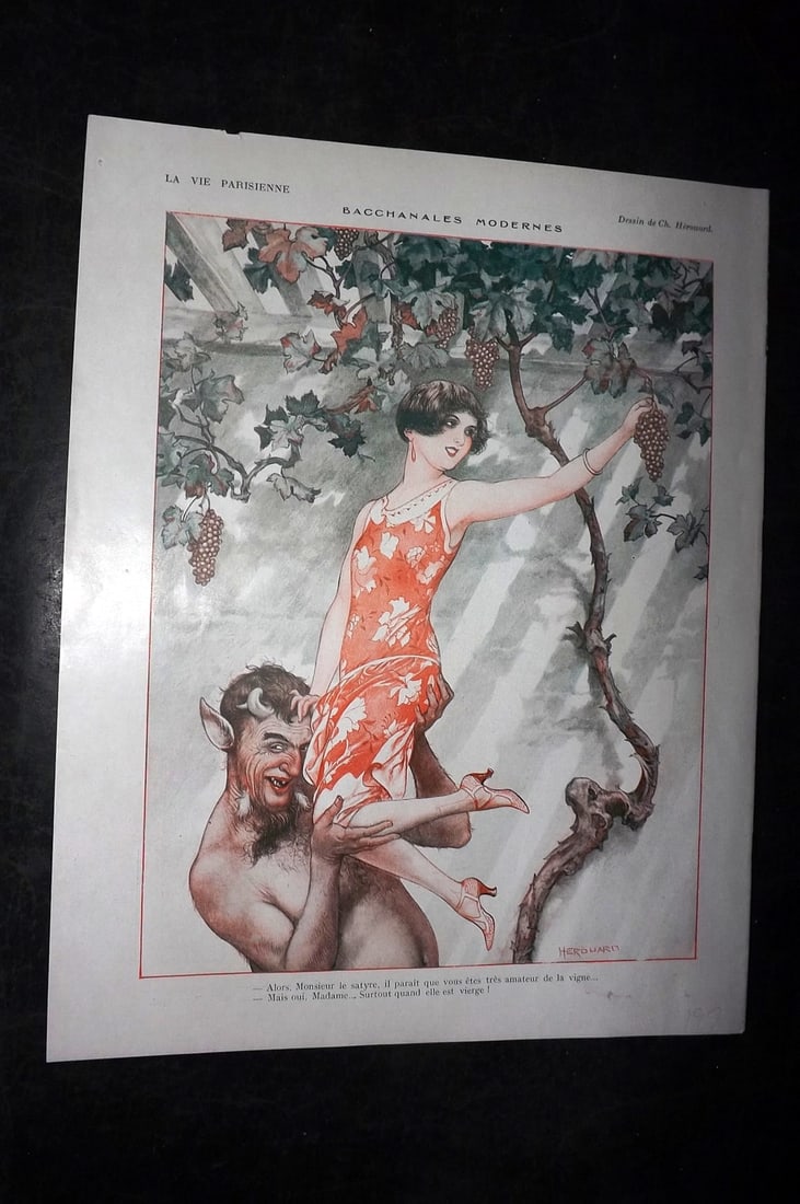 La Vie Parisienne 1926 Art Deco Print. Bacchanales Modernesby Herouard: Lithographs Published 1928, Paris for "La Vie Parisienne" Illustrated by Lissac, Barbier, Vallet, Valee, Prejelan, Herouard, Fournier, Kuhn-Regnier, Georges L?onnec and others. Verso text, but none sh