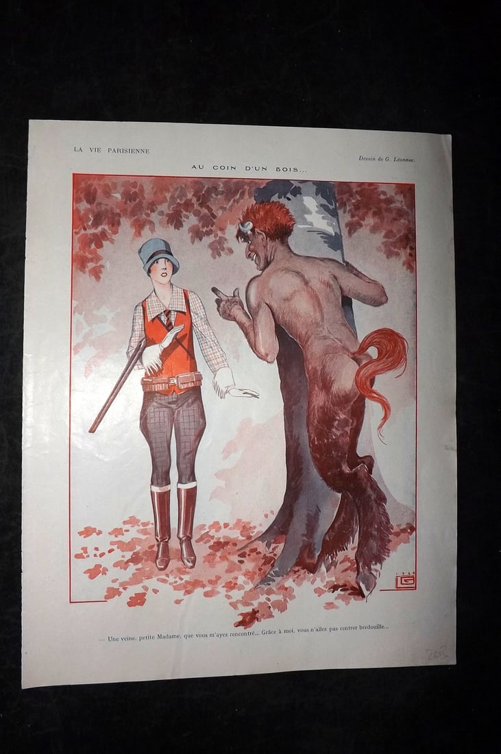 La Vie Parisienne 1926 Art Deco Print. Au Coin d'un Bois by Leonnec. Satan (1 of 1)