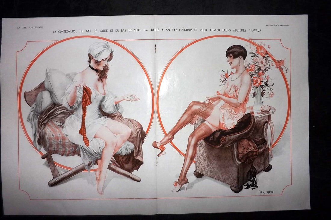 La Vie Parisienne 1926 Art Deco Double Print. La Controverse du bas de Laine.. By Herouard (1 of 1)