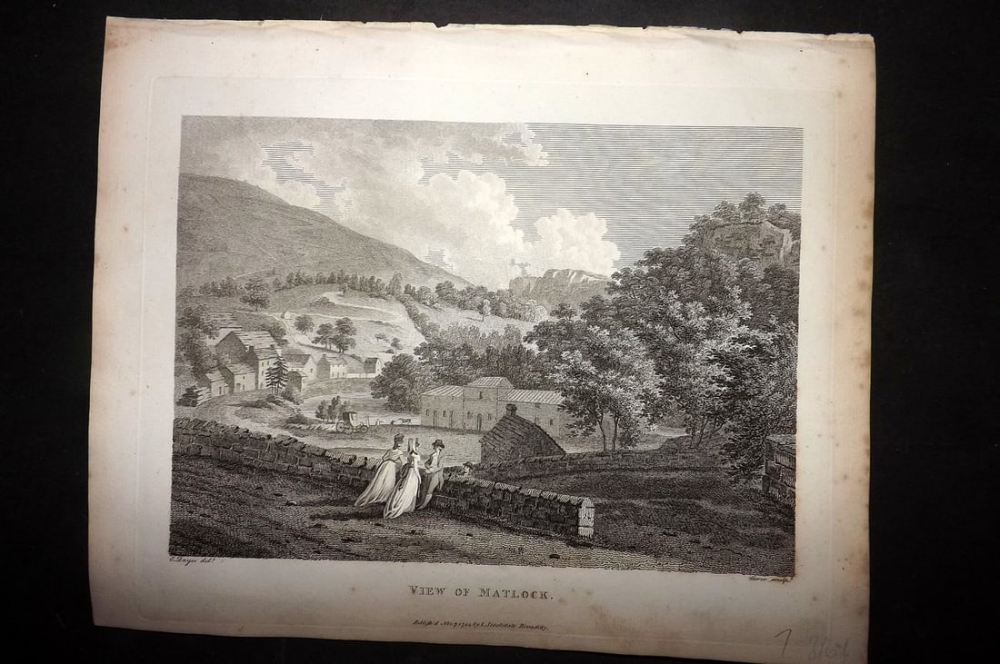 Aiken, John 1795 Antique Print. View of Matlock: Copper Plate Published 1795, London for "A Description of the Country from Thirty to Forty Miles Round Manchester" by John Aiken. Paper Size: 11.5 x 9 inch (29 x 23cm) Minor margin toning. Good Condit