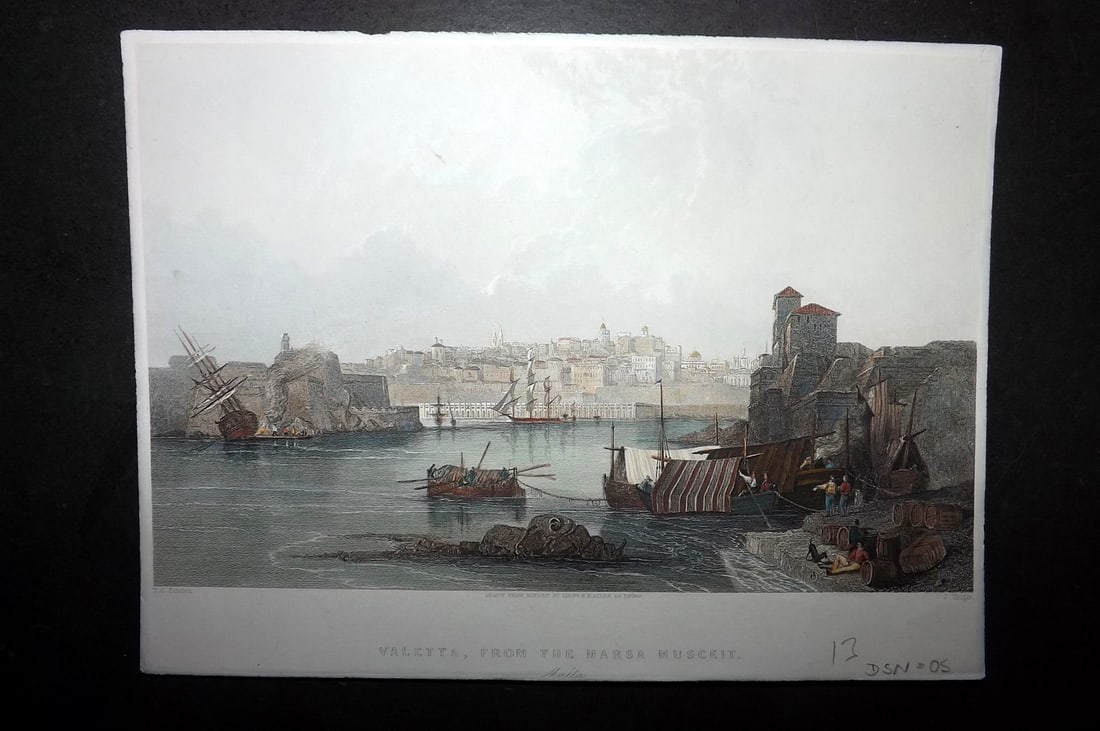 Malta 1840 Hand Col Print. Valetta from Wright's Mediterranean (1 of 1)