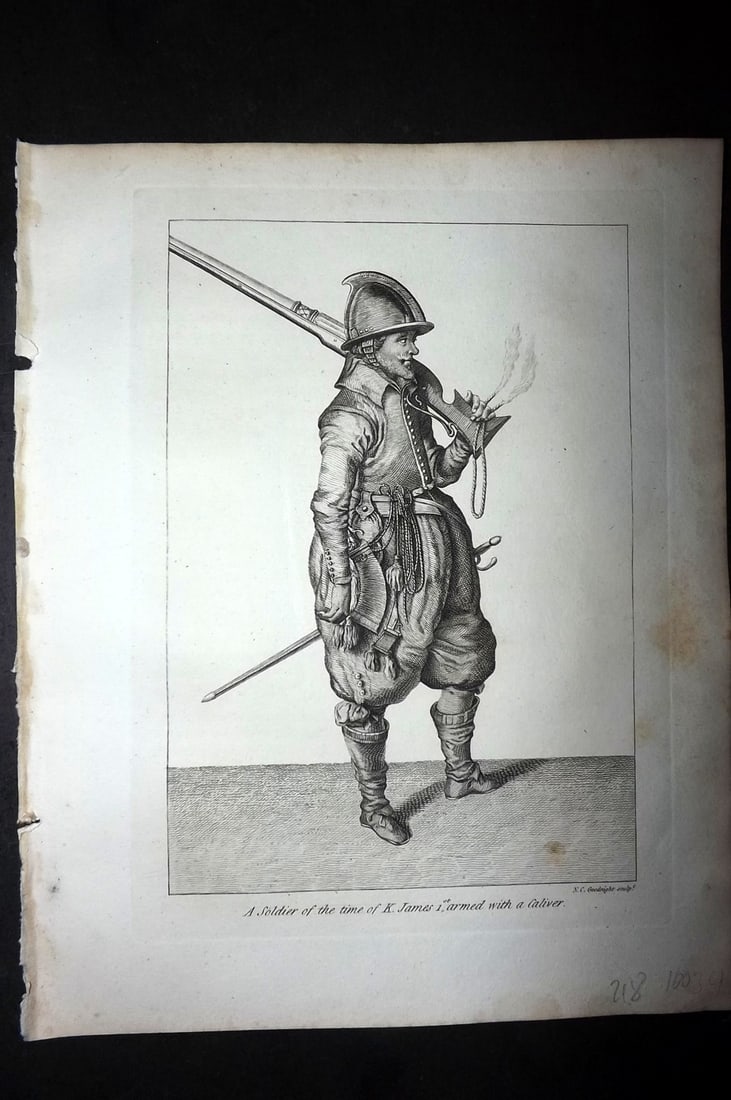 Grose, Francis 1801 Military Print. Soldier of the time of King James armed with Caliver (1 of 1)