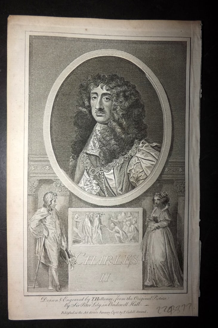 Hume, David 1793 Antique Portrait Print. Charles II (1 of 1)