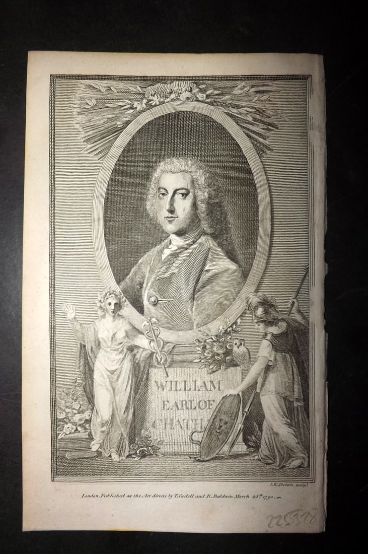 Hume, David 1793 Antique Portrait Print. William Pitt, Earl of Chatham (1 of 1)