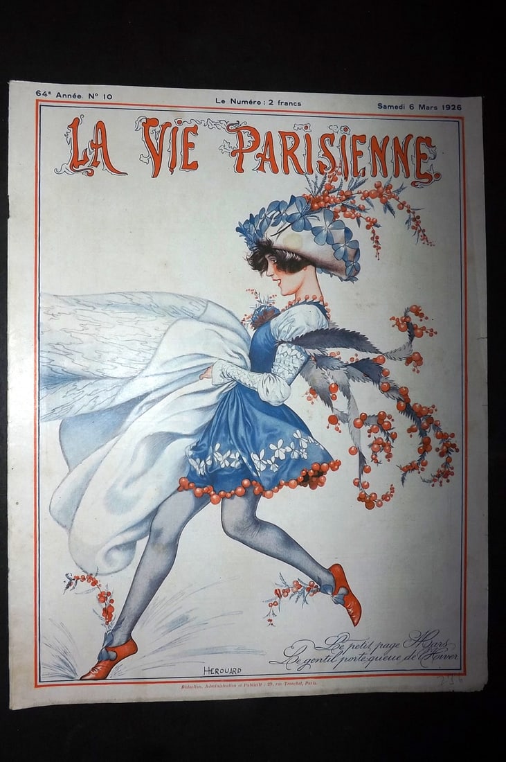 La Vie Parisienne 1926 Art Deco Print. Le Petit Page Mars by Herouard: Lithographs Published 1928, Paris for "La Vie Parisienne" Illustrated by Lissac, Barbier, Vallet, Valee, Prejelan, Herouard, Fournier, Kuhn-Regnier, Georges L?onnec and others. Verso text, but none sh
