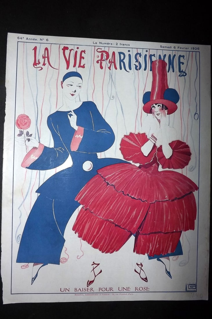 La Vie Parisienne 1926 Art Deco Print. Une Baiser pour une Rose by Leonnec (1 of 1)