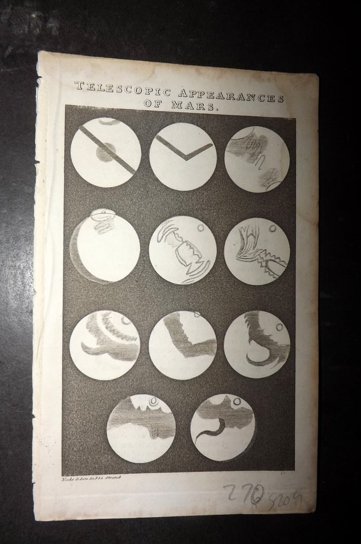 Squire 1820 Astronomy Print. Telescopic Appearances of Mars (1 of 1)