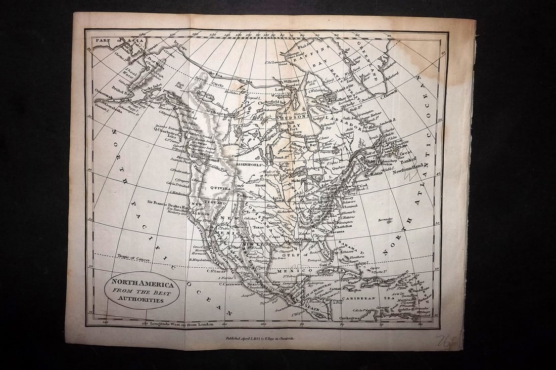 Brookes, Richard 1823 Antique Map. North America USA Canada (1 of 1)