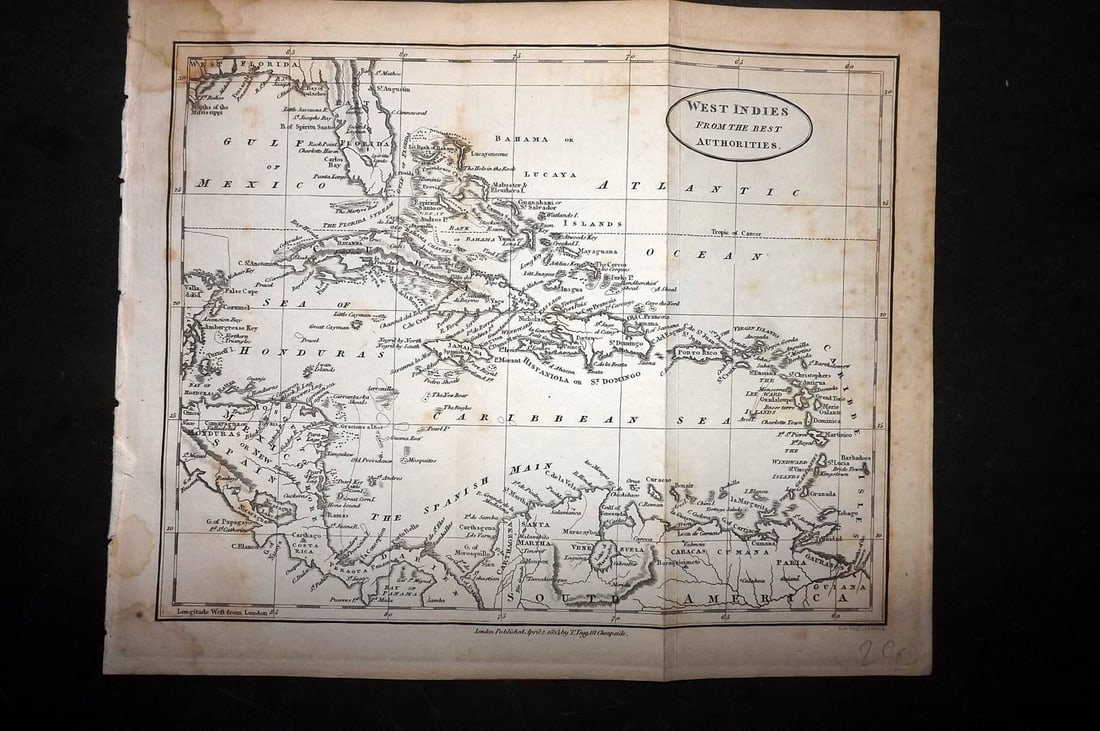 Brookes, Richard 1823 Antique Map. West Indies Caribbean (1 of 1)