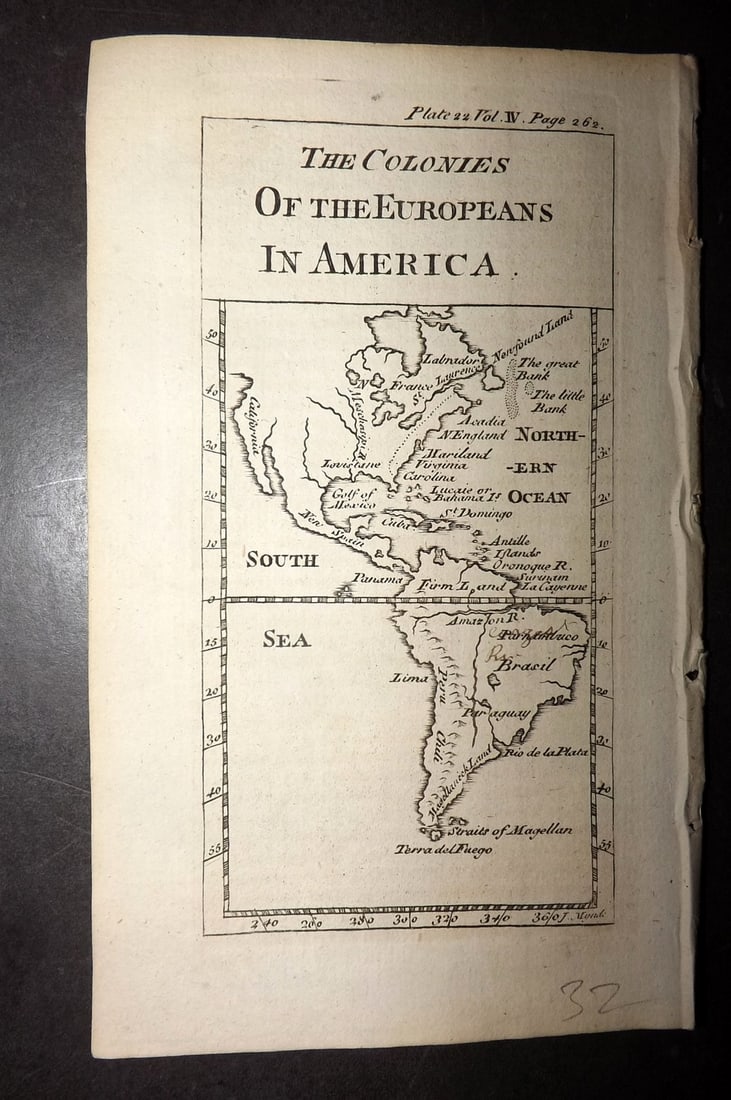 Pluche, Noel Antoine 1766 Map. Colonies of the Europeans in America USA S. America (1 of 1)