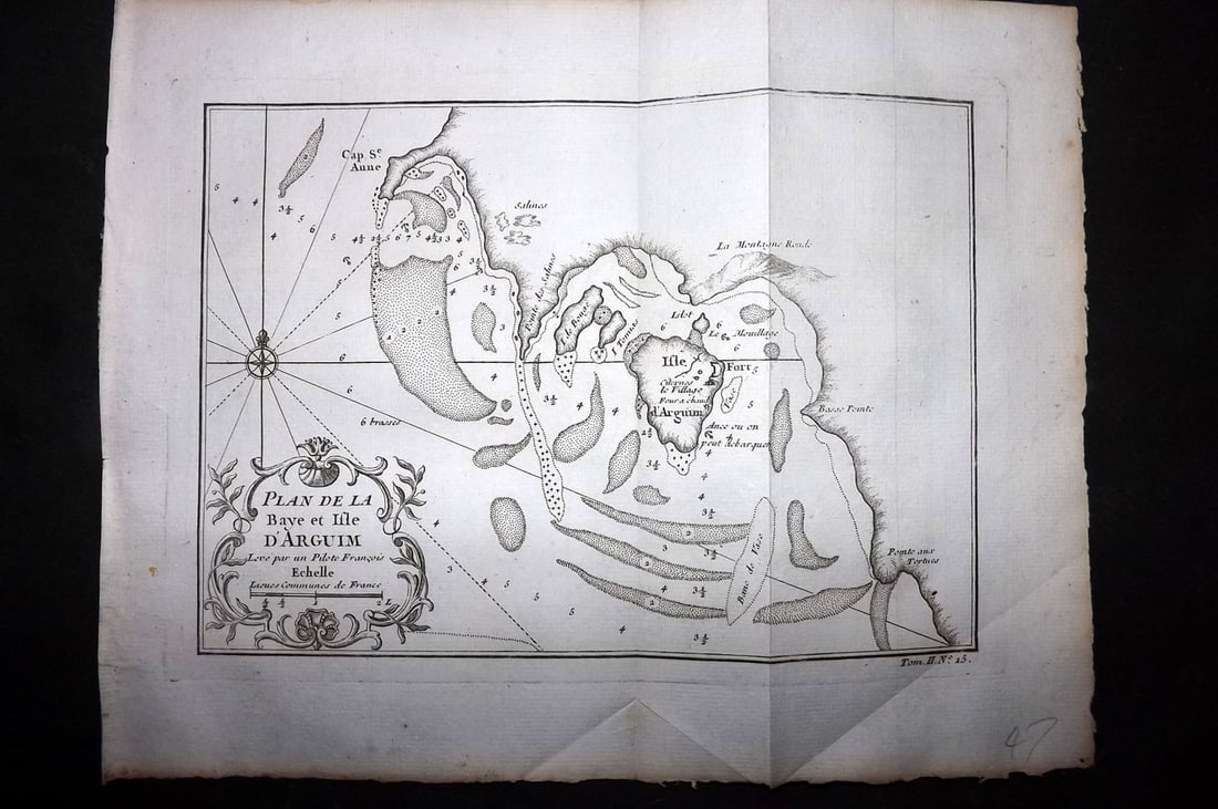 Bellin, Jacques-Nicolas C1760 Map. Africa Mauritania - Plan de la baye et Isle d'Arguim (1 of 1)