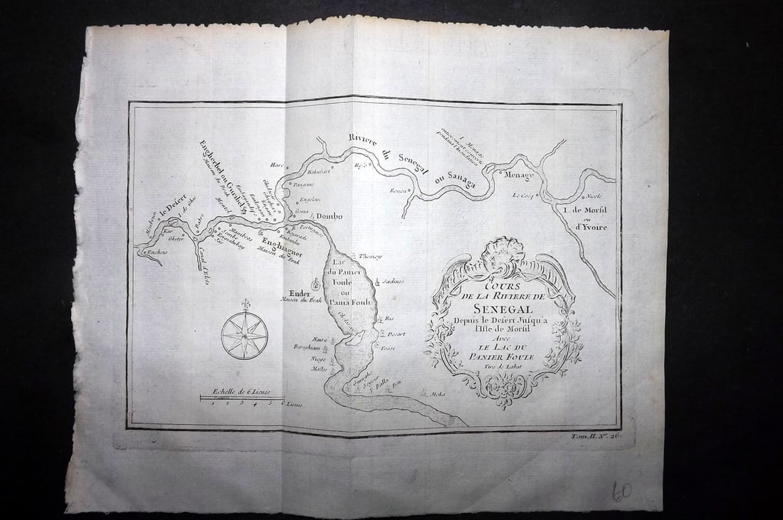 Bellin, Jacques-Nicolas C1760 Map. Africa Senegal - Cours de la Riviere de Senegal (1 of 1)