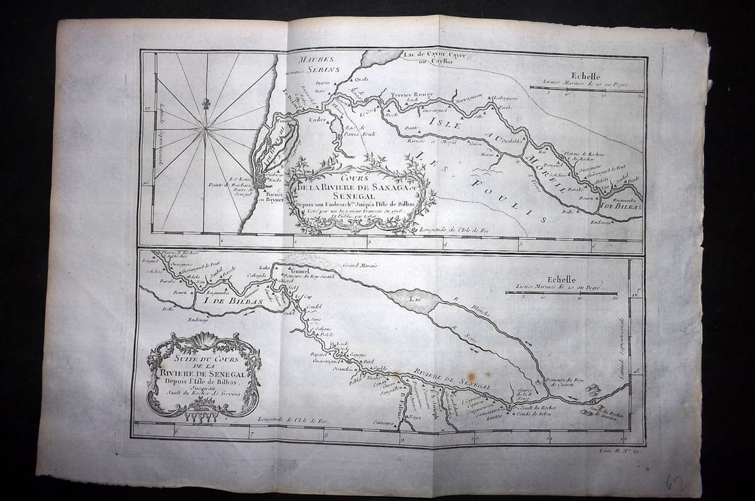 Bellin, Jacques-Nicolas C1760 Map. Africa Senegal - Suite du Cours de la Riviere de Senegal (1 of 1)