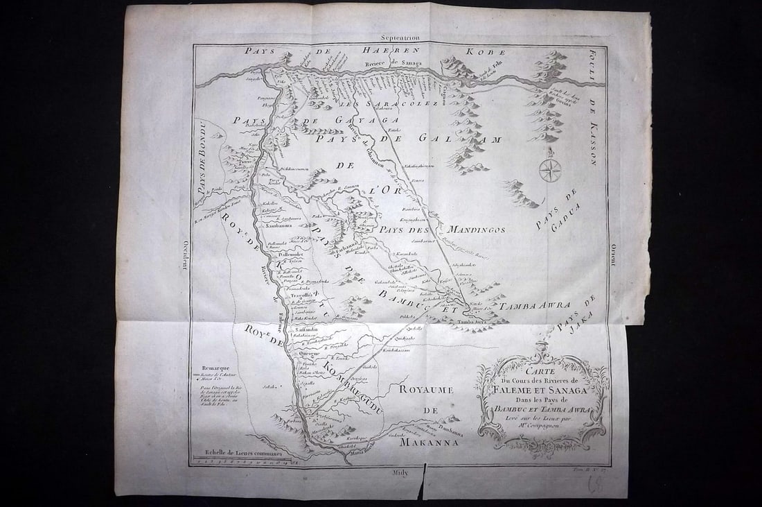 Bellin, Jacques-Nicolas C1760 Map. Africa Senegal - Carte du Cours des Rivieres de Faleme et Sanaga (1 of 1)