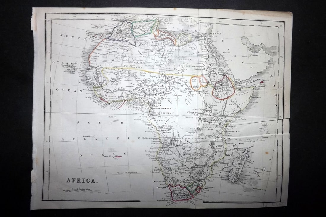 Beeton & Dower 1868 Antique Map. Africa: Steel Engraved Map Published 1868, London for "Beetons Dictionary Of Geography" by Samuel Orchart Beeton. Folds as issued. Outline hand colour. Paper Size: 10 x 7.5 inch (25 x 19cm) Minor wrinkles, ri